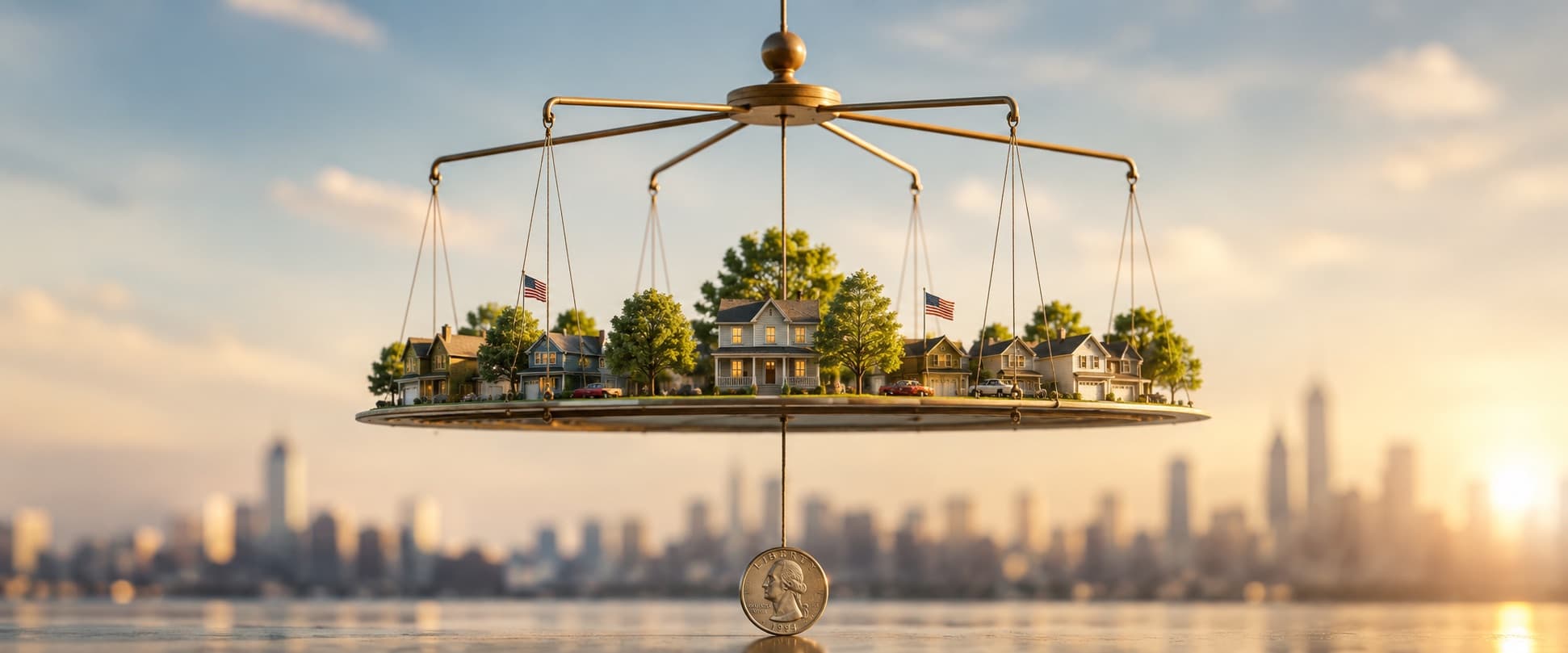 Balanced scale with homes representing retirement contribution planning.