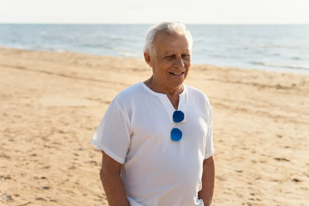 Older adult considering retirement income planning after a divorce involving Texas TRS benefits.