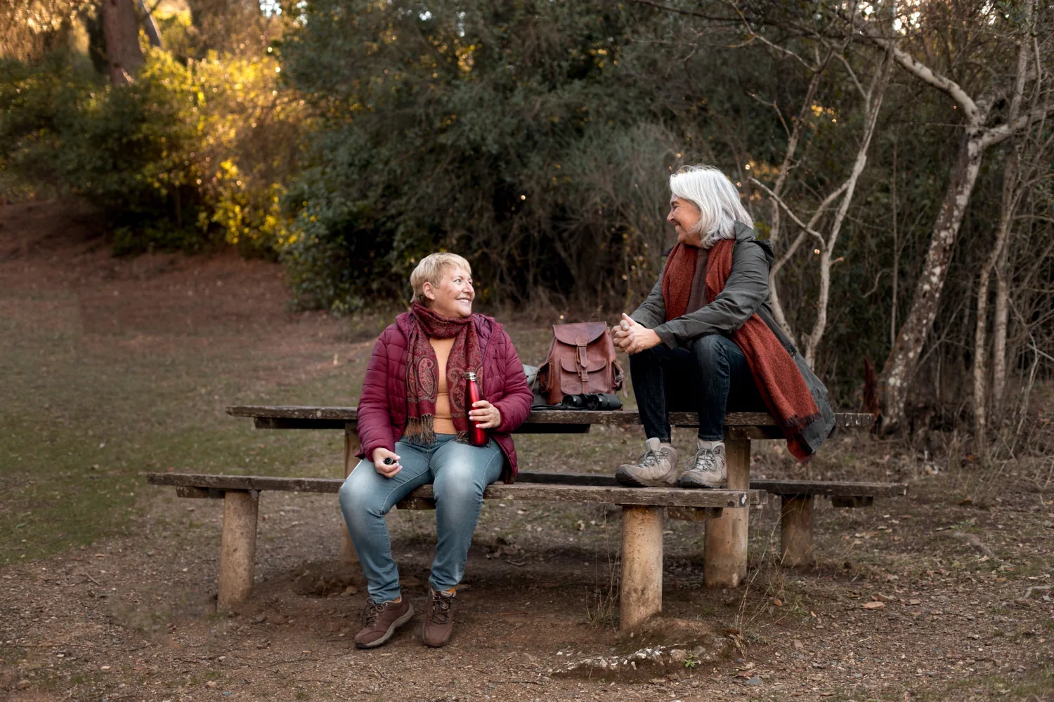 Retired friends discussing long-term plans after leaving Texas teaching.